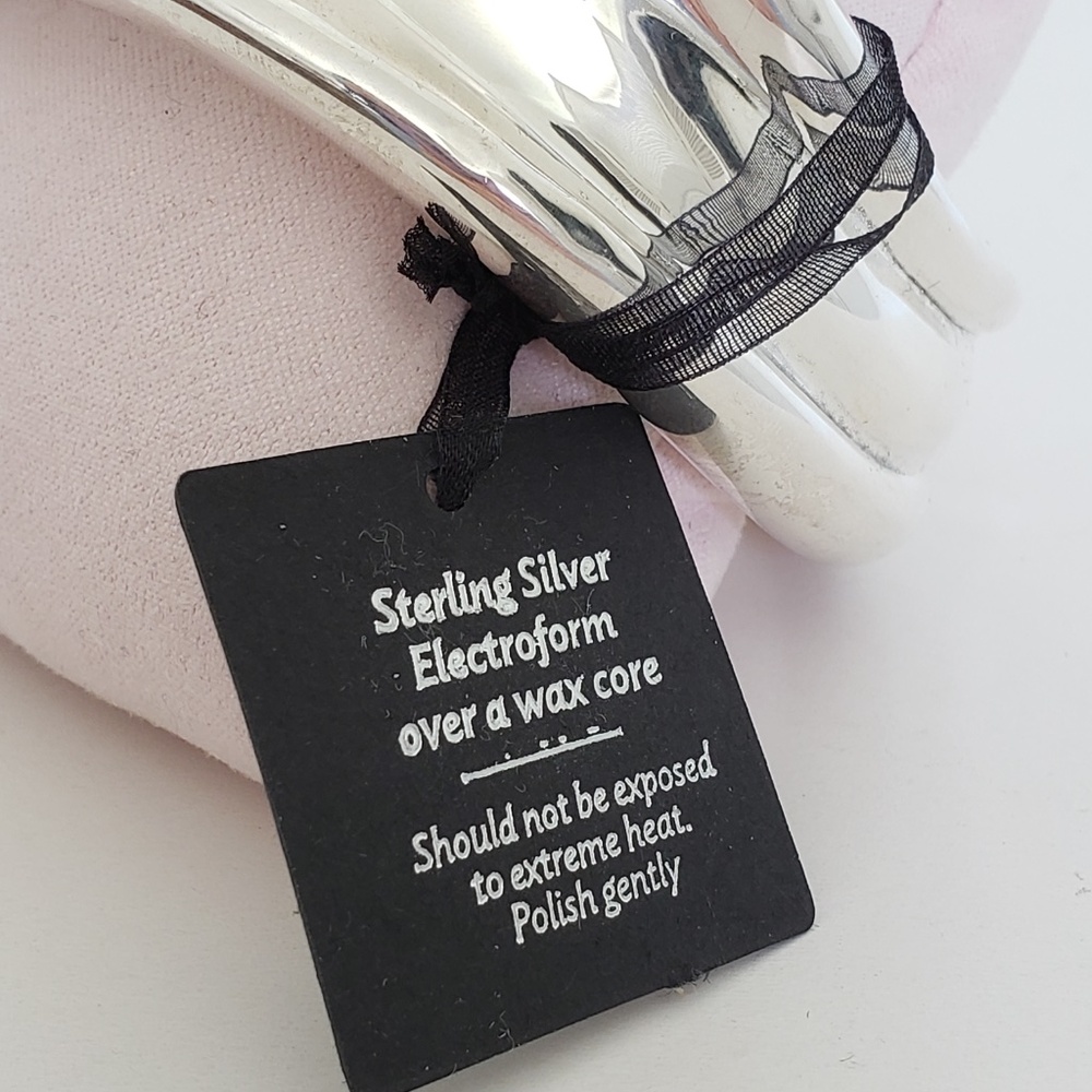 E&L Israel Sterling Silver Electroform Wide Ridged Bangle Bracelet - Picture 10 of 10